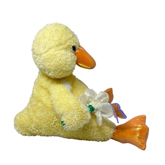 Commonwealth Toy Yellow Duck Plush 2002 Iridescent Beak Feet Flower Butterfly - Picture 6 of 9